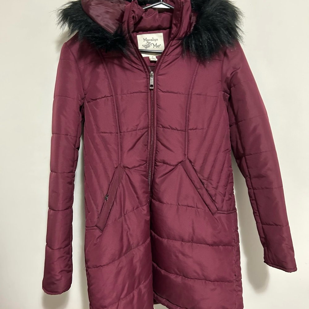 MARALYN & ME Burgundy FauFur Hooded Water Resistant Puffer Winter Jacket Coat